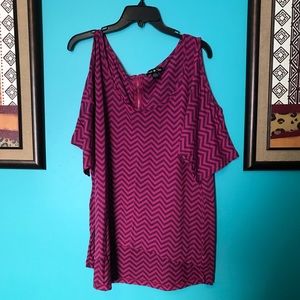 Pink/Purple Chevron Cold Shoulder Plus Size Tee